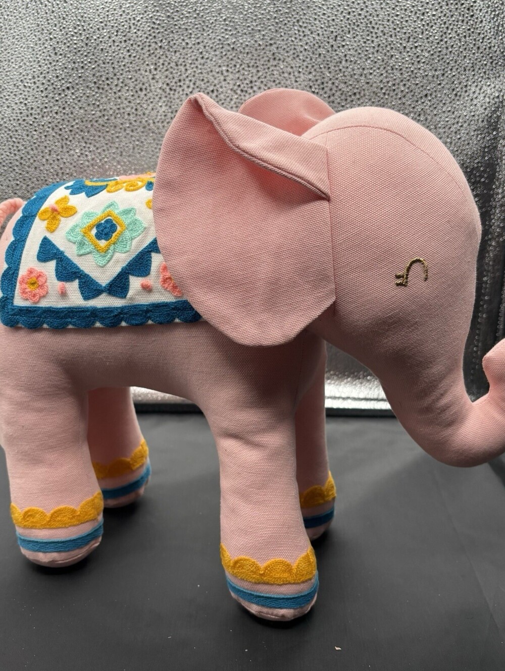 Pillowfort Target Pink Elephant Embroidery Decorative Cotton Pillow 14.5 x 11.5”
